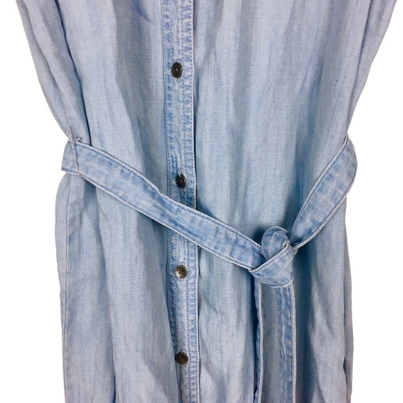 BANANA REPUBLIC Chambray Shirt Dress Light Wash Tie Waist Roll Tab Plus Size 14 - Picture 6 of 14